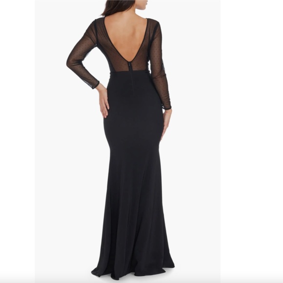 NEW DRESS THE POPULATION Black VAL Rhinestone ILLUSION MESH L/S Mermaid GOWN XS - Picture 13 of 13